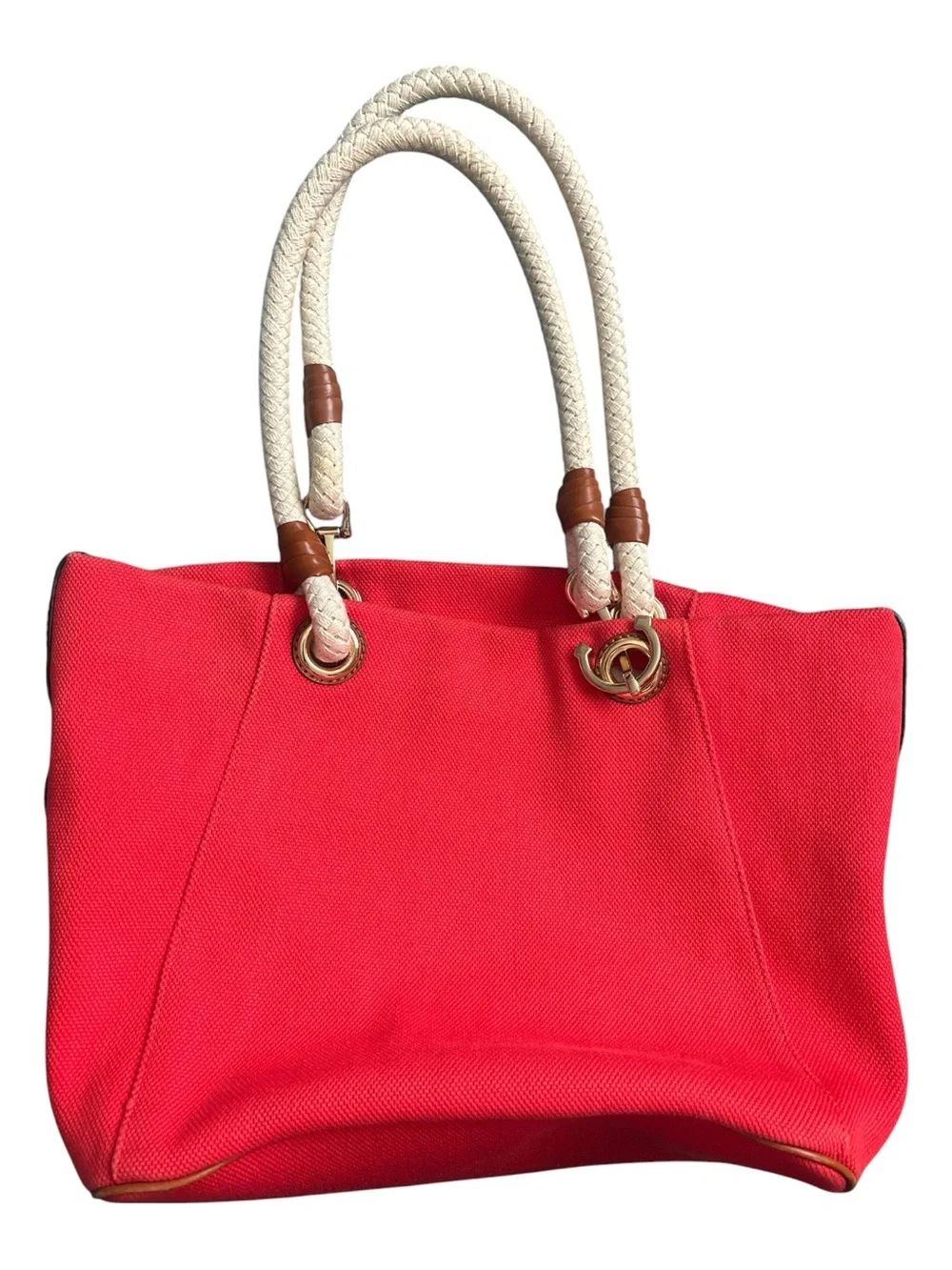 MICHAEL KORS MARINA MANDARIN RED CANVAS CONVERTIBLE PURSE,HAND+GRAB BAG